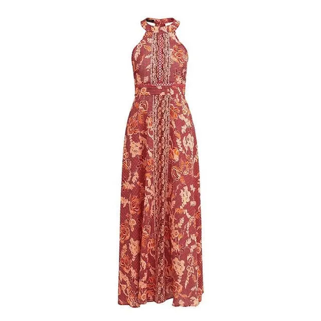 Sexy Halter Floral Print Boho Dress