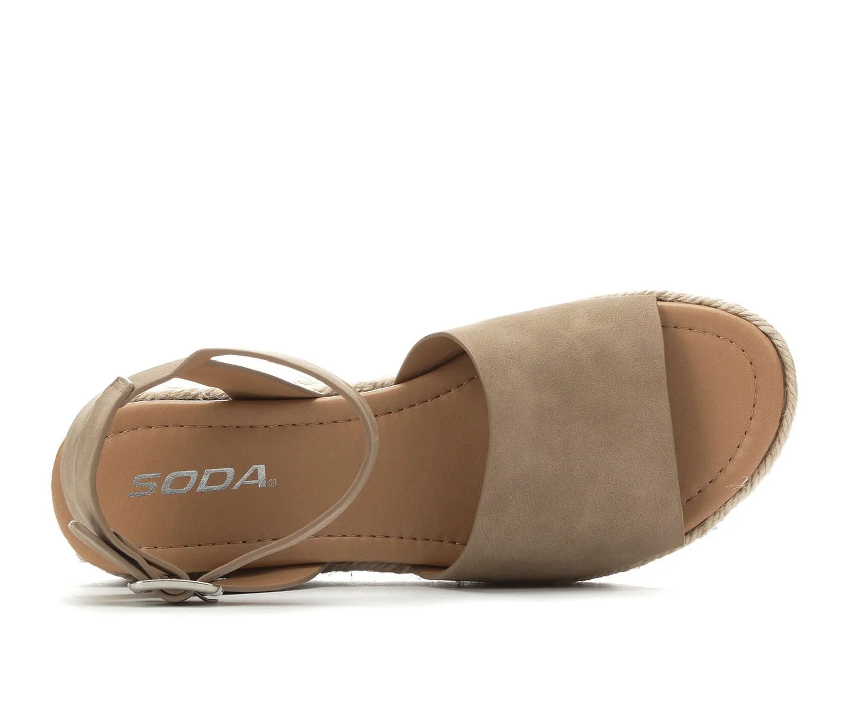 Soda Topic Open Toe Buckle Ankle Strap Espadrilles Flatform Wedge Casual Sandal (6.5, Dark Natural)