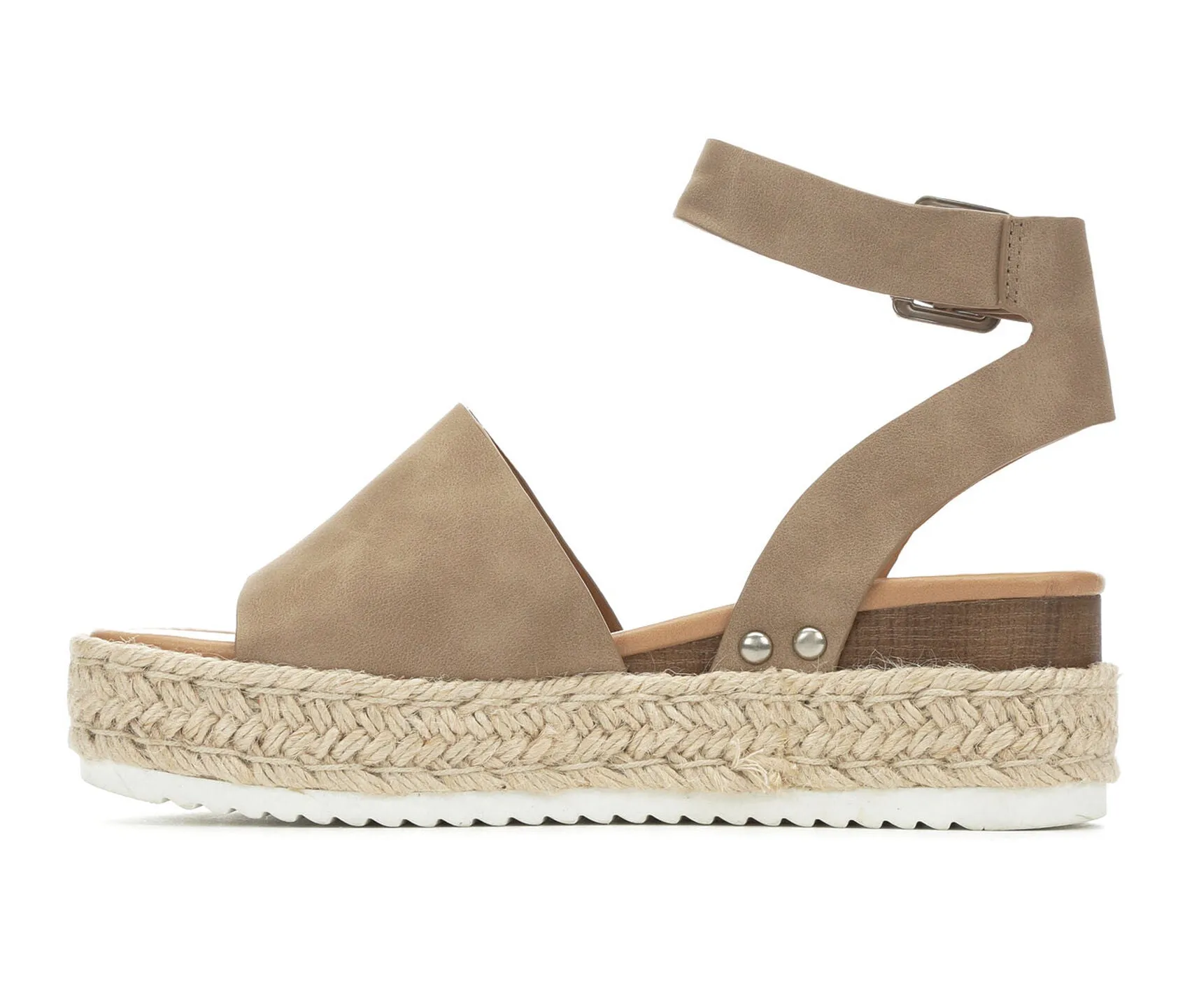 Soda Topic Open Toe Buckle Ankle Strap Espadrilles Flatform Wedge Casual Sandal (6.5, Dark Natural)