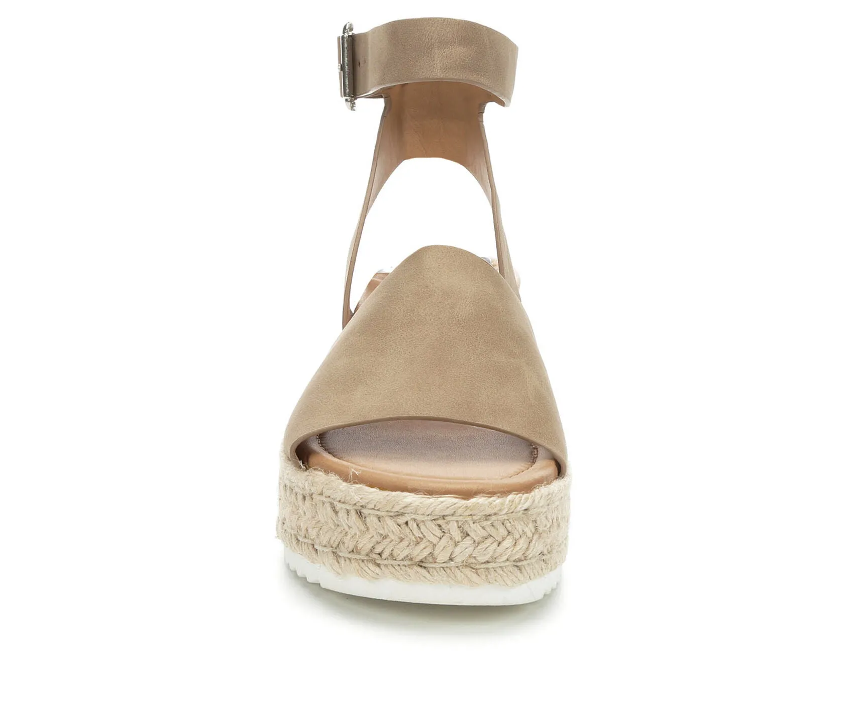 Soda Topic Open Toe Buckle Ankle Strap Espadrilles Flatform Wedge Casual Sandal (6.5, Dark Natural)