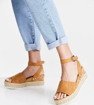 Soda Topic Open Toe Buckle Ankle Strap Espadrilles Flatform Wedge Casual Sandal (8.5, Tan)