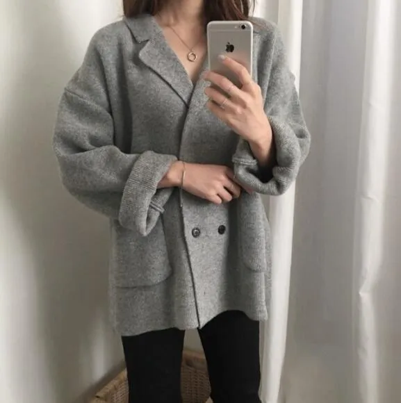 Soft Double Breasted Knit Cardigan
