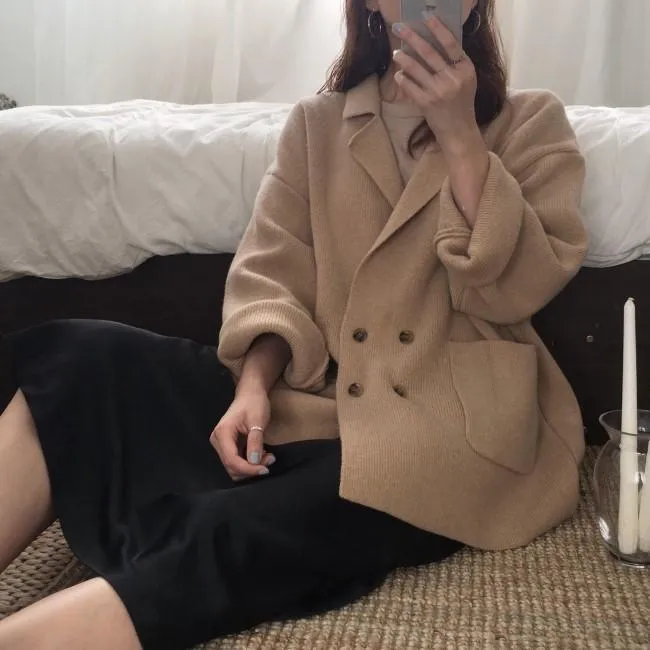 Soft Double Breasted Knit Cardigan