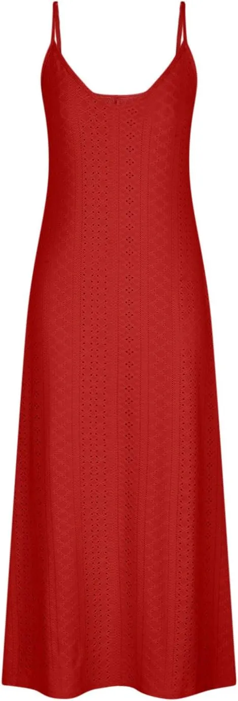 Spring Eyelet Dresses for Women 2025 Spaghetti Strap Maxi Dress Long Summer Sundresses Trendy Beach Vacation Clothing