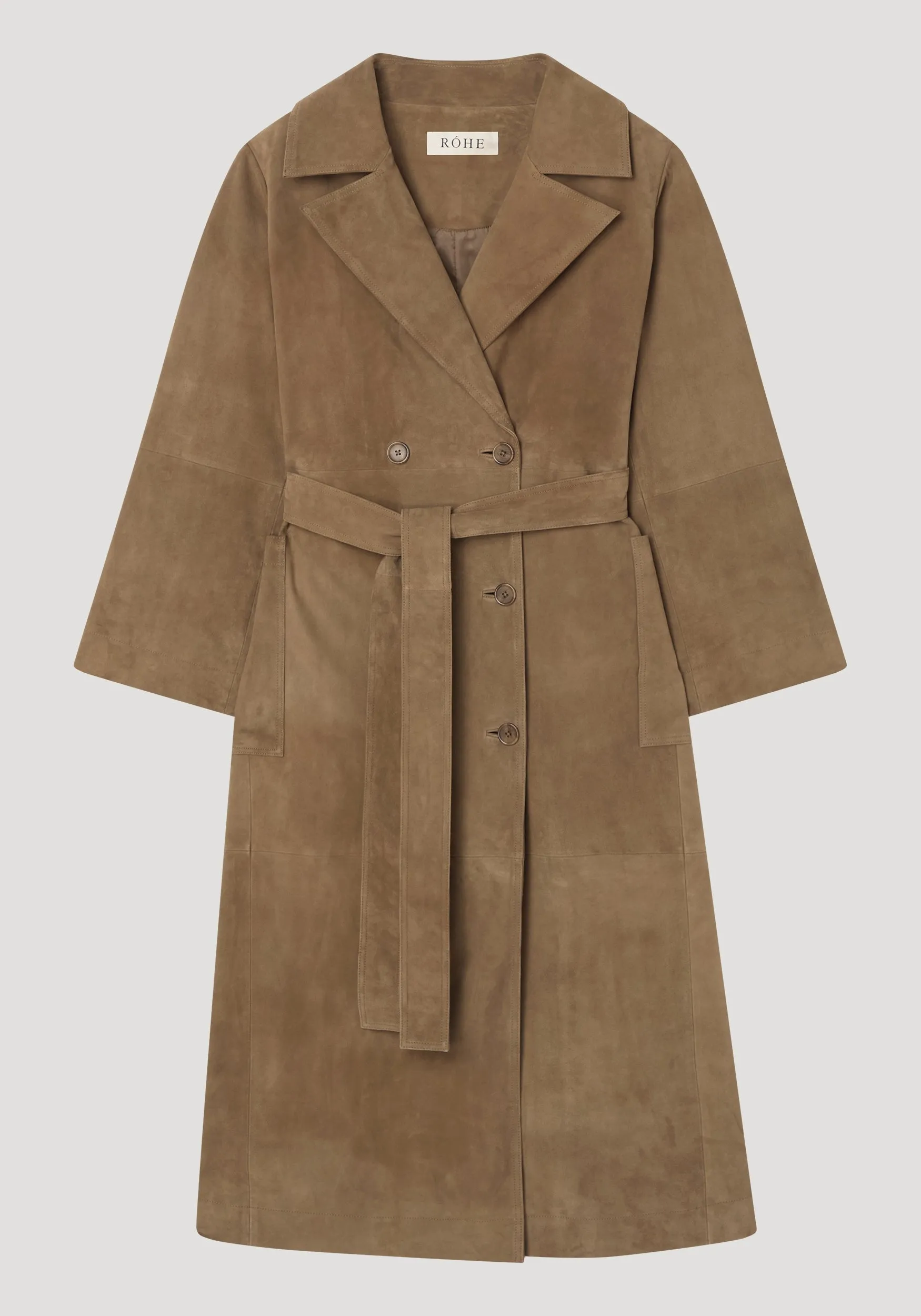 Suede belted wrap coat | light khaki