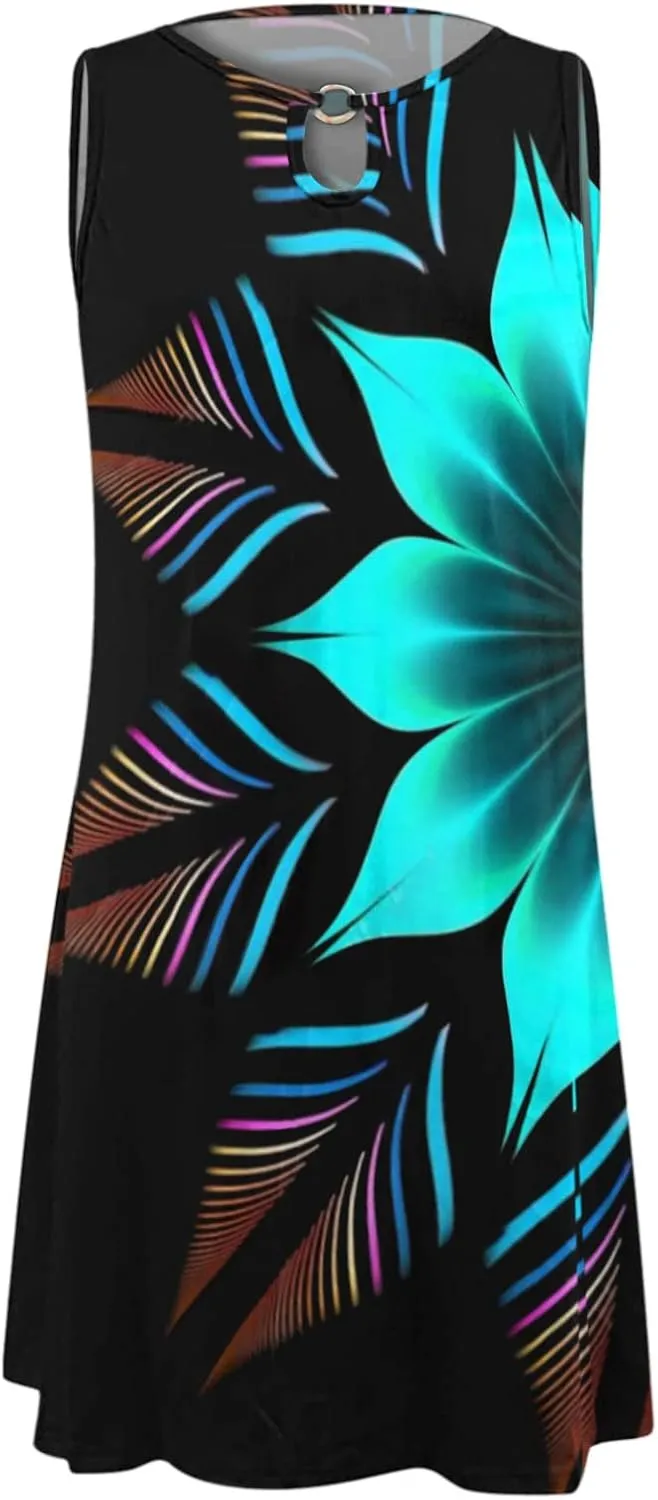 Summer Dresses for Women 2025,Women's Summer Sexy Short Mini Dresses Keyhole V Neck Sleeveless Floral Printed Dress