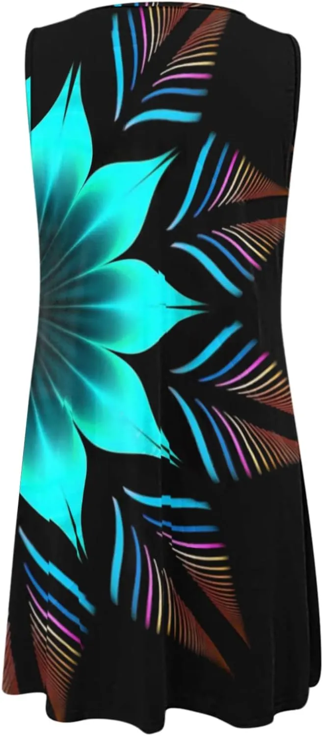 Summer Dresses for Women 2025,Women's Summer Sexy Short Mini Dresses Keyhole V Neck Sleeveless Floral Printed Dress