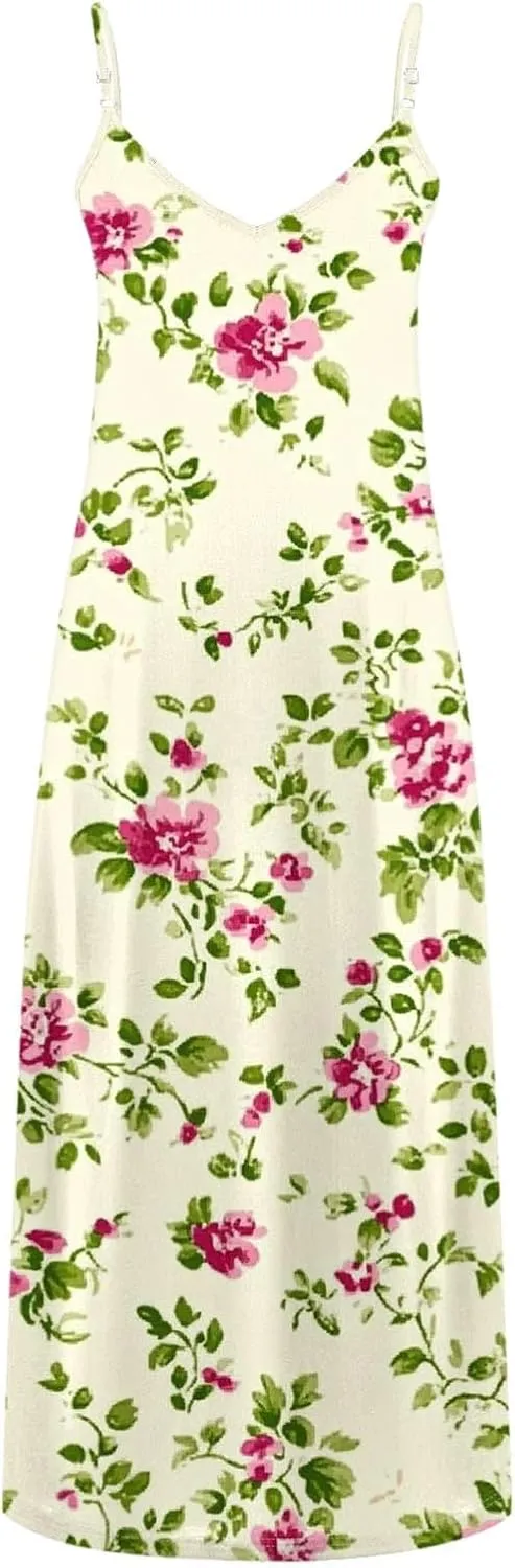 Summer Dresses for Women Boho Floral Graphic Print Sundresses Sleeveless Casual Trendy Flowy Maxi Dresses