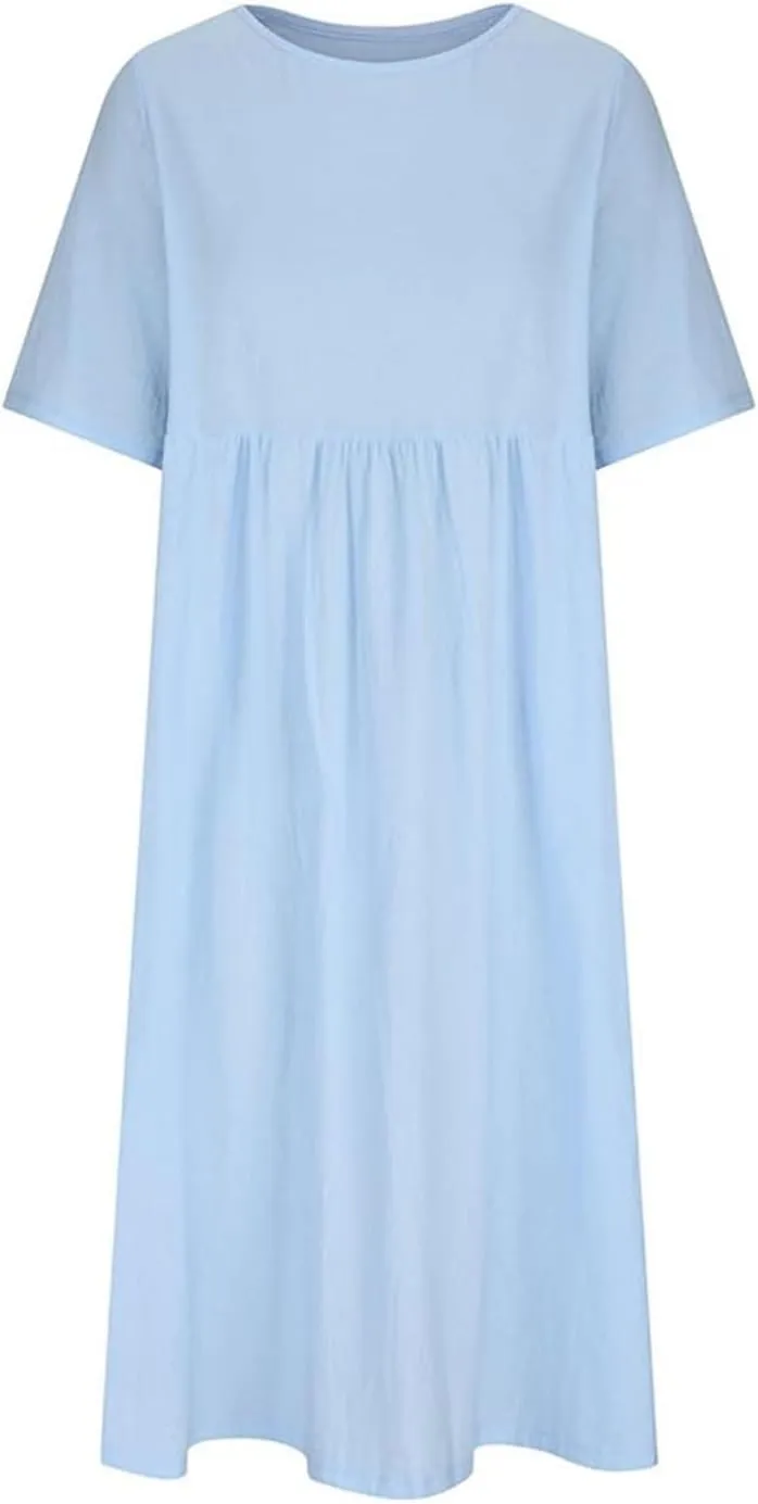 Summer Maxi Dresses for Women Long Linen Dress Casual T Shirt Dress Short Sleeve Flowy Dresses Beach A Line Sundress