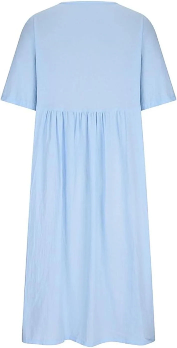 Summer Maxi Dresses for Women Long Linen Dress Casual T Shirt Dress Short Sleeve Flowy Dresses Beach A Line Sundress