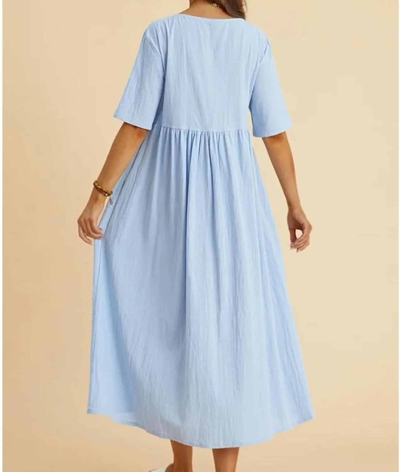 Summer Maxi Dresses for Women Long Linen Dress Casual T Shirt Dress Short Sleeve Flowy Dresses Beach A Line Sundress