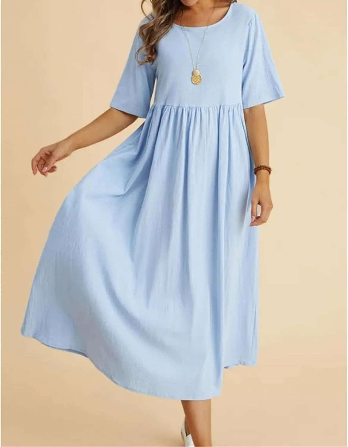 Summer Maxi Dresses for Women Long Linen Dress Casual T Shirt Dress Short Sleeve Flowy Dresses Beach A Line Sundress