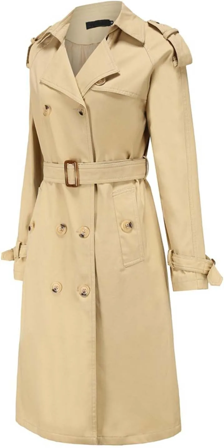 Trench Coat for Women Classic Notch Lapel Double Breasted Pea Coats Casual Long Sleeve Winter Jacket with Belt
