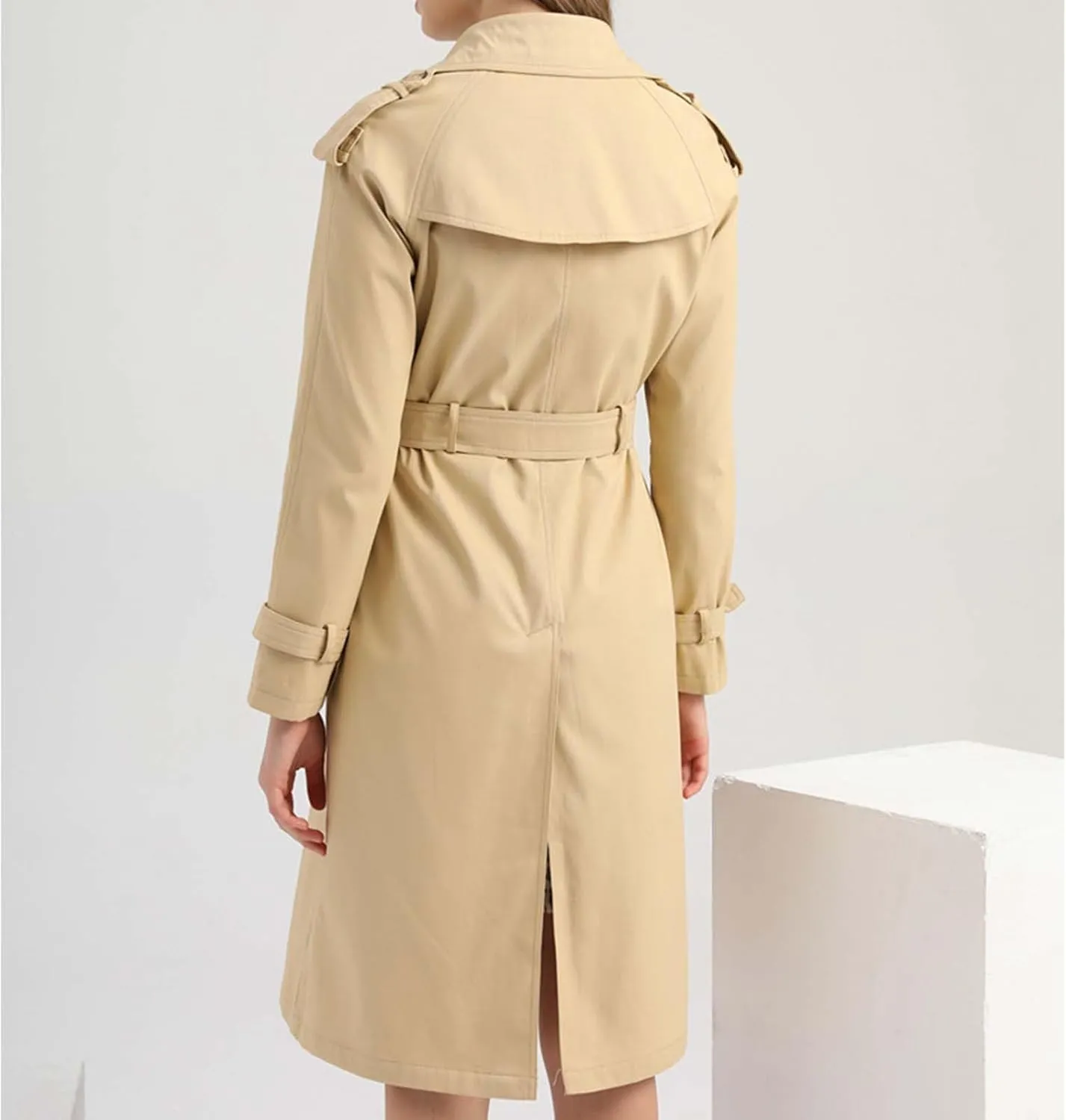 Trench Coat for Women Classic Notch Lapel Double Breasted Pea Coats Casual Long Sleeve Winter Jacket with Belt