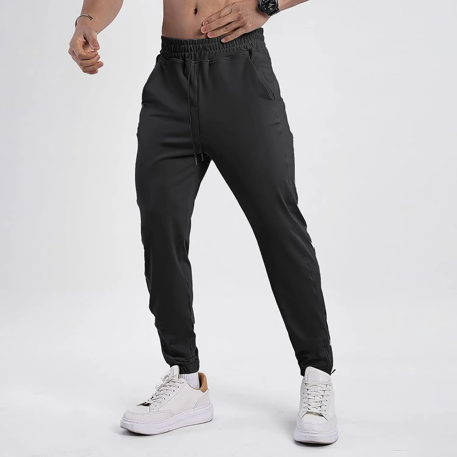Trendy Pants for Men Summer Slim Leg Drawstring Elastic Waist Pockets Comfortable Soft Fit Elasticity Cute Trousers