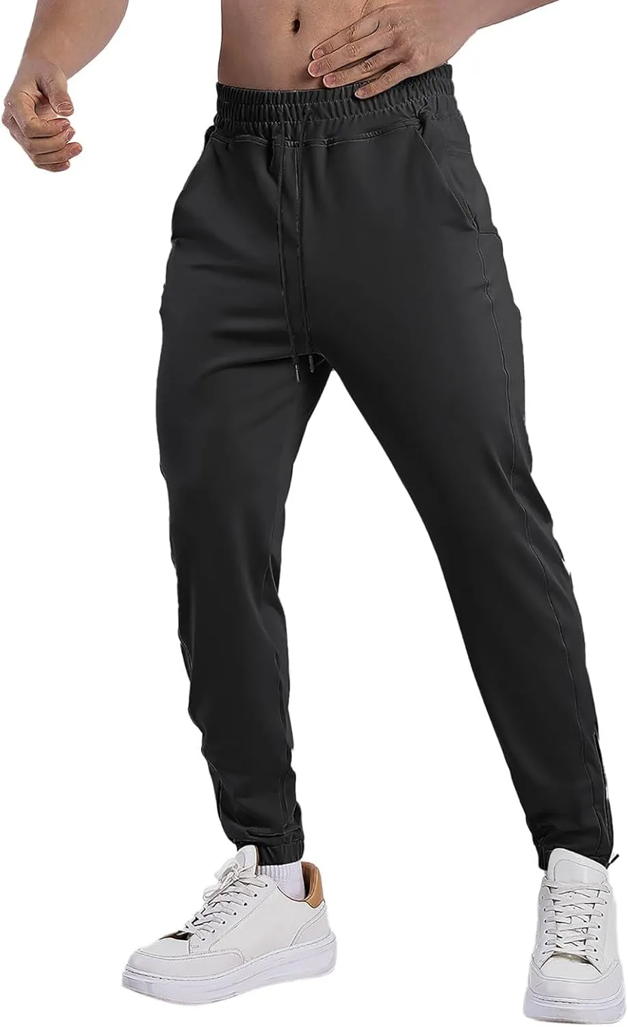 Trendy Pants for Men Summer Slim Leg Drawstring Elastic Waist Pockets Comfortable Soft Fit Elasticity Cute Trousers