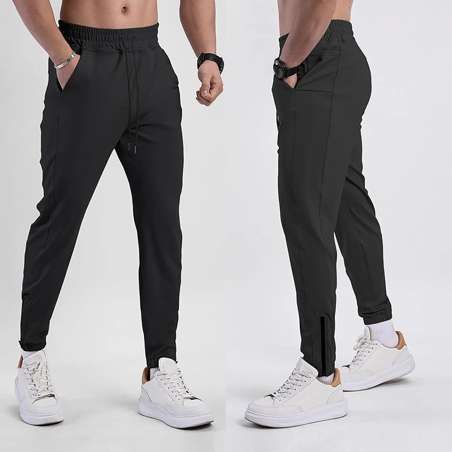 Trendy Pants for Men Summer Slim Leg Drawstring Elastic Waist Pockets Comfortable Soft Fit Elasticity Cute Trousers
