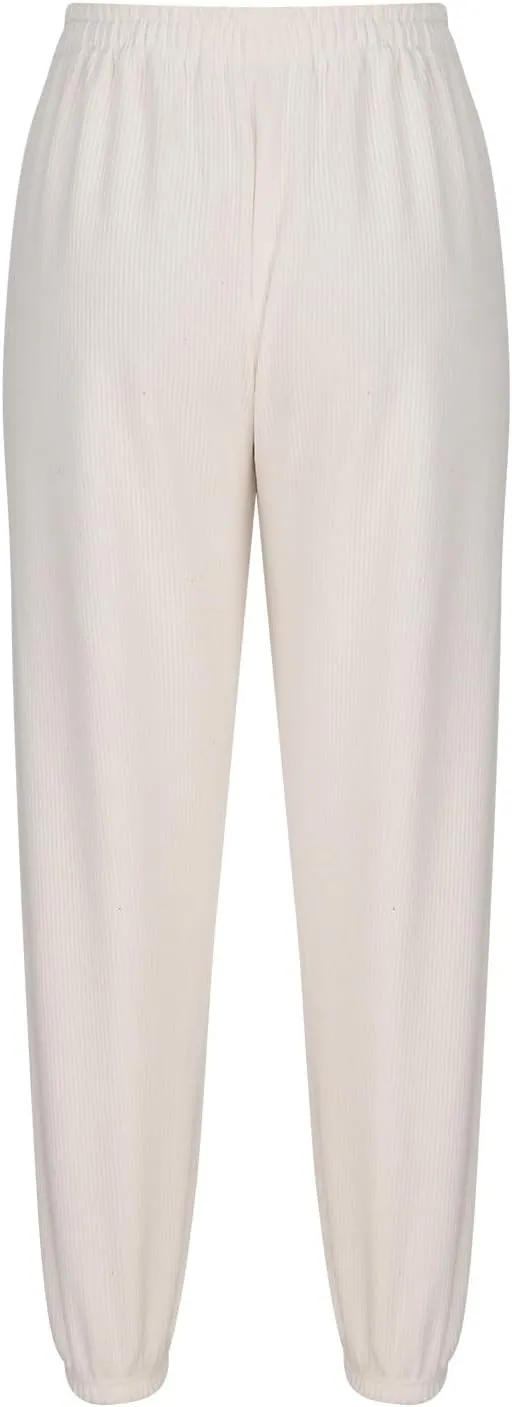 Uillui Corduroy Pants for Women Soft Comfortable Csual Pants Loose Fit Bound Feet Trouser High Waist Solid Straight Leg Pant