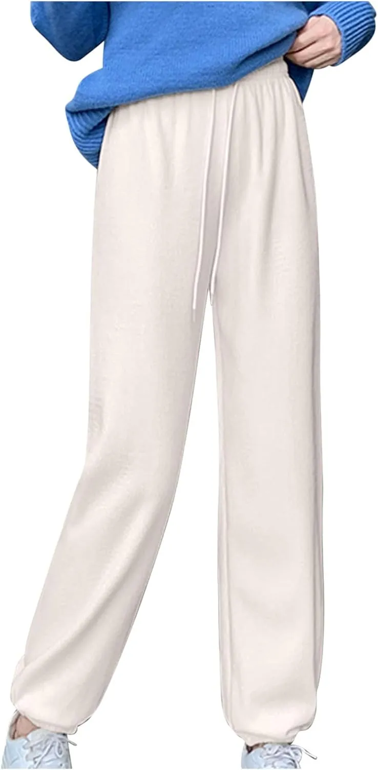 Uillui Corduroy Pants for Women Soft Comfortable Csual Pants Loose Fit Bound Feet Trouser High Waist Solid Straight Leg Pant