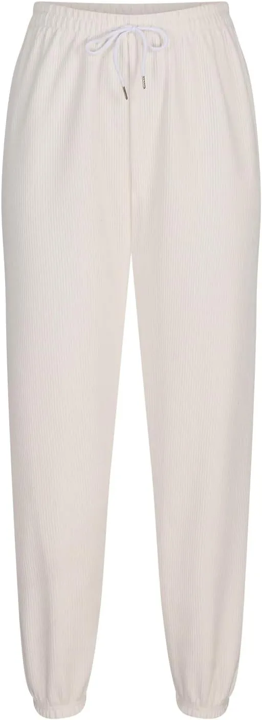 Uillui Corduroy Pants for Women Soft Comfortable Csual Pants Loose Fit Bound Feet Trouser High Waist Solid Straight Leg Pant