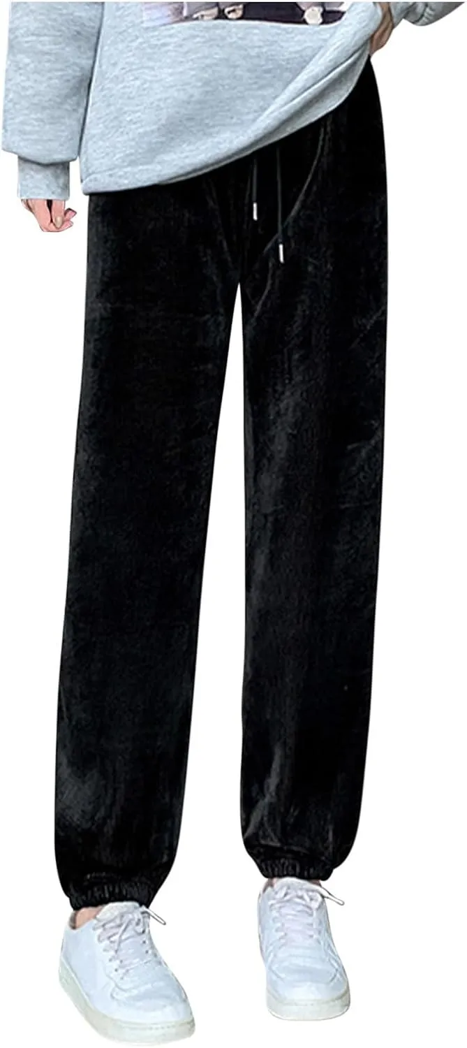 Uillui Corduroy Pants for Women Soft Comfortable Csual Pants Loose Fit Bound Feet Trouser High Waist Solid Straight Leg Pant