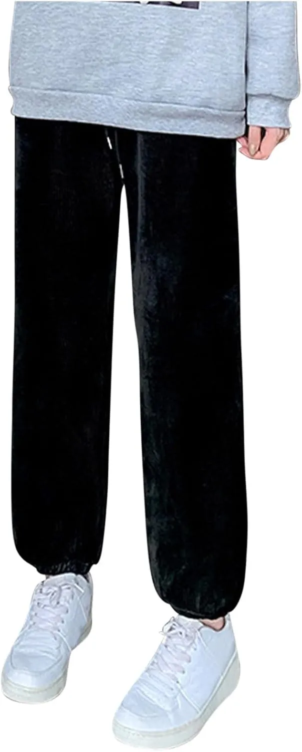 Uillui Corduroy Pants for Women Soft Comfortable Csual Pants Loose Fit Bound Feet Trouser High Waist Solid Straight Leg Pant