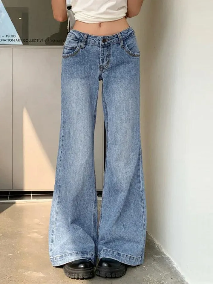 Washed Low Waist Mopping Boyfriend Jeans