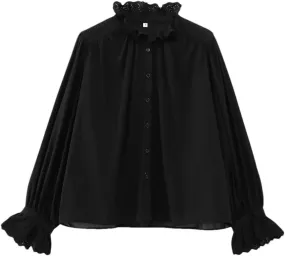Woman Breathable Hollowed Out Embroidered Top Slim Single Breasted Shirts