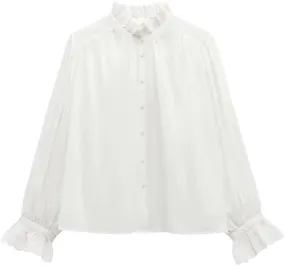 Woman Breathable Hollowed Out Embroidered Top Slim Single Breasted Shirts
