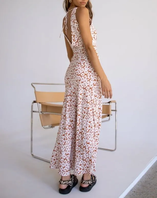 Women Y2k Deep V Neck Maxi Dress Casual Sleeveless Floral Flowy Long Tank Dress Summer Beach Boho Sundress