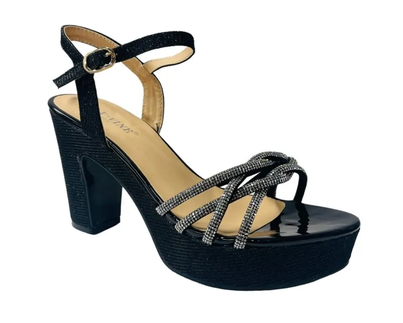 Women's Block Heel Platform Diamante Glitter Shoes