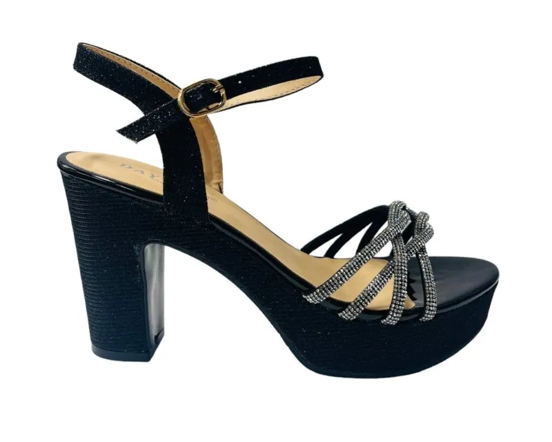 Women's Block Heel Platform Diamante Glitter Shoes