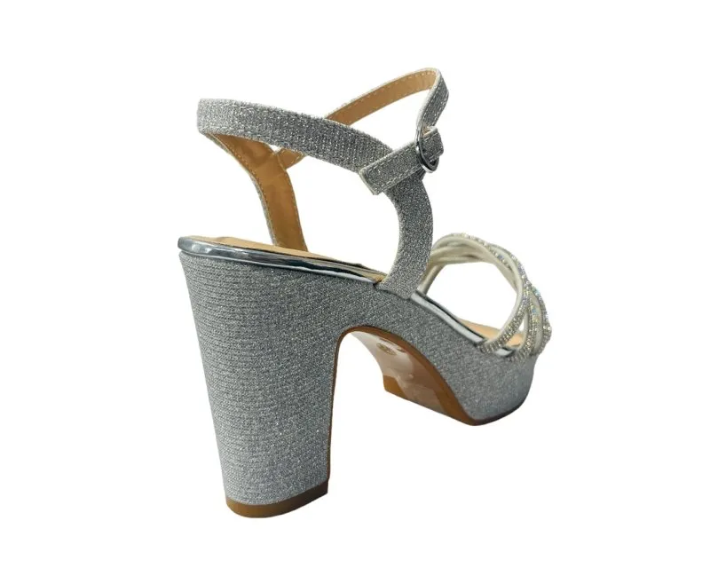 Women's Block Heel Platform Diamante Glitter Shoes