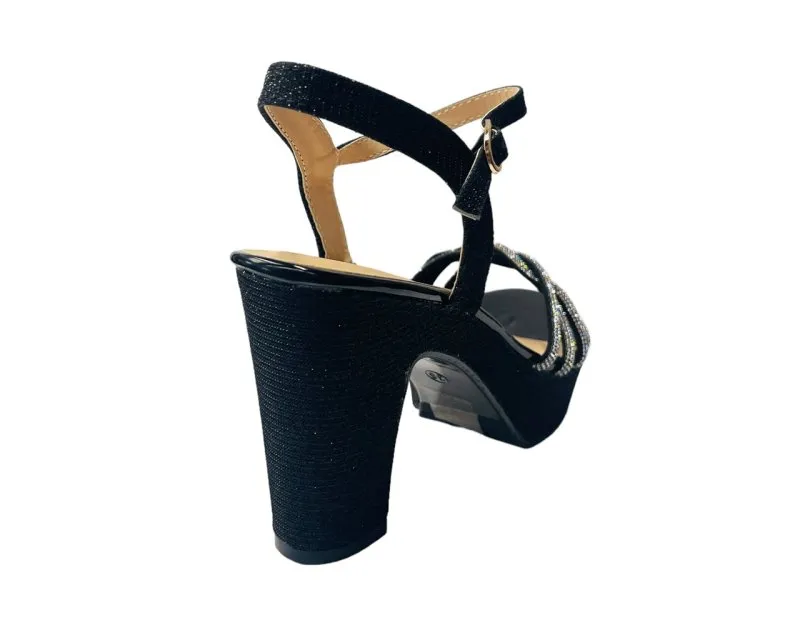 Women's Block Heel Platform Diamante Glitter Shoes