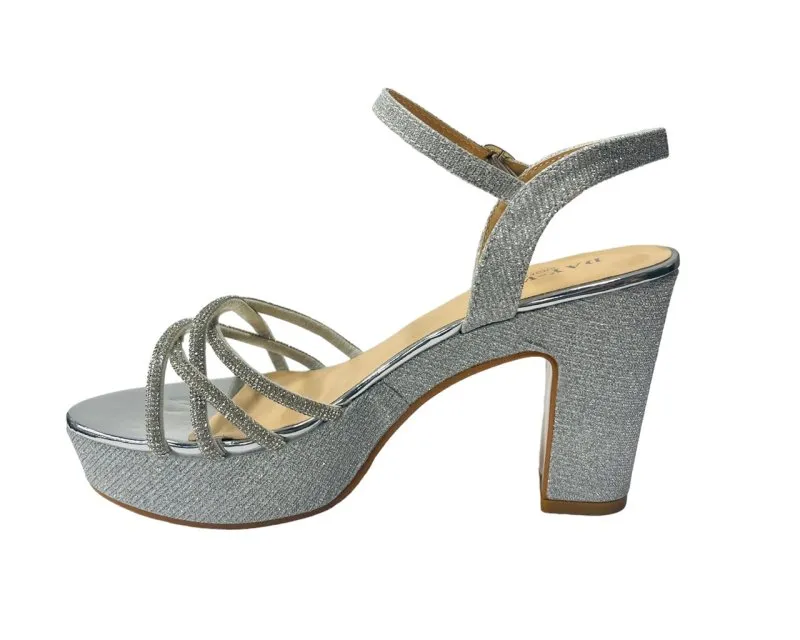 Women's Block Heel Platform Diamante Glitter Shoes