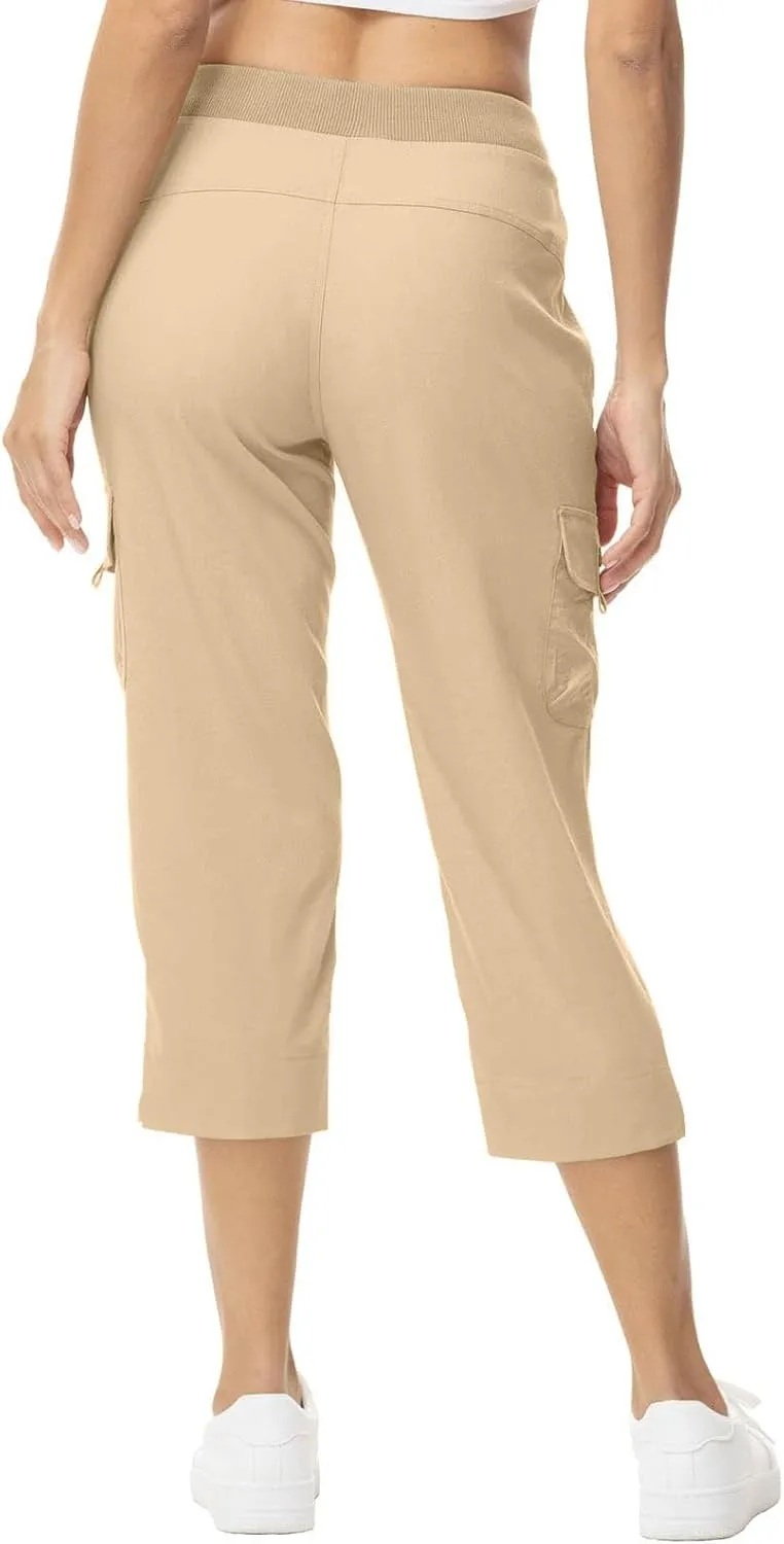 Women's Casual Capri Pants High Waisted Cargo Pants Relaxed Fit Straight Leg Workout Trousers with Pocket Plus Size