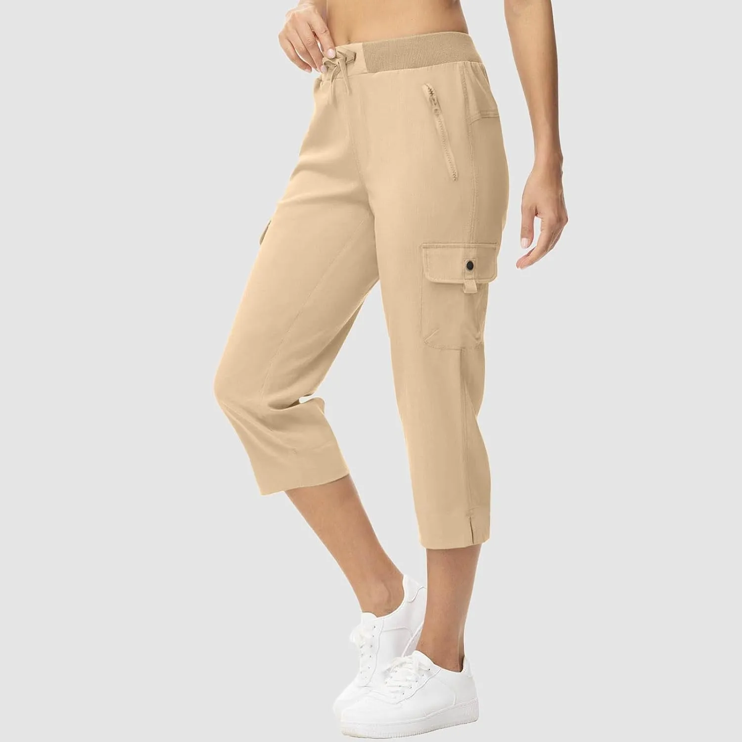 Women's Casual Capri Pants High Waisted Cargo Pants Relaxed Fit Straight Leg Workout Trousers with Pocket Plus Size