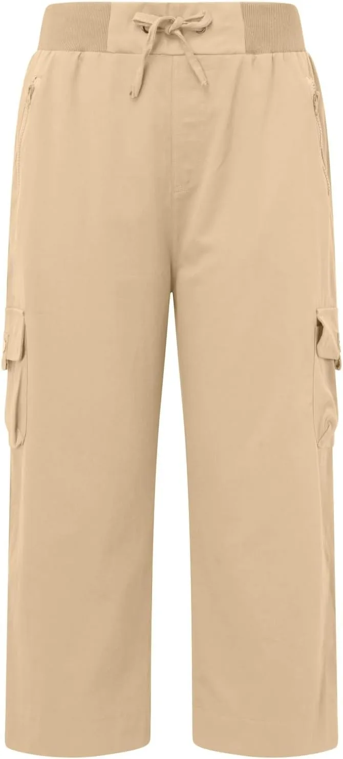 Women's Casual Capri Pants High Waisted Cargo Pants Relaxed Fit Straight Leg Workout Trousers with Pocket Plus Size