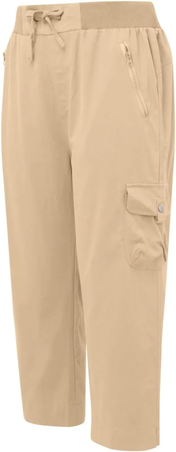 Women's Casual Capri Pants High Waisted Cargo Pants Relaxed Fit Straight Leg Workout Trousers with Pocket Plus Size