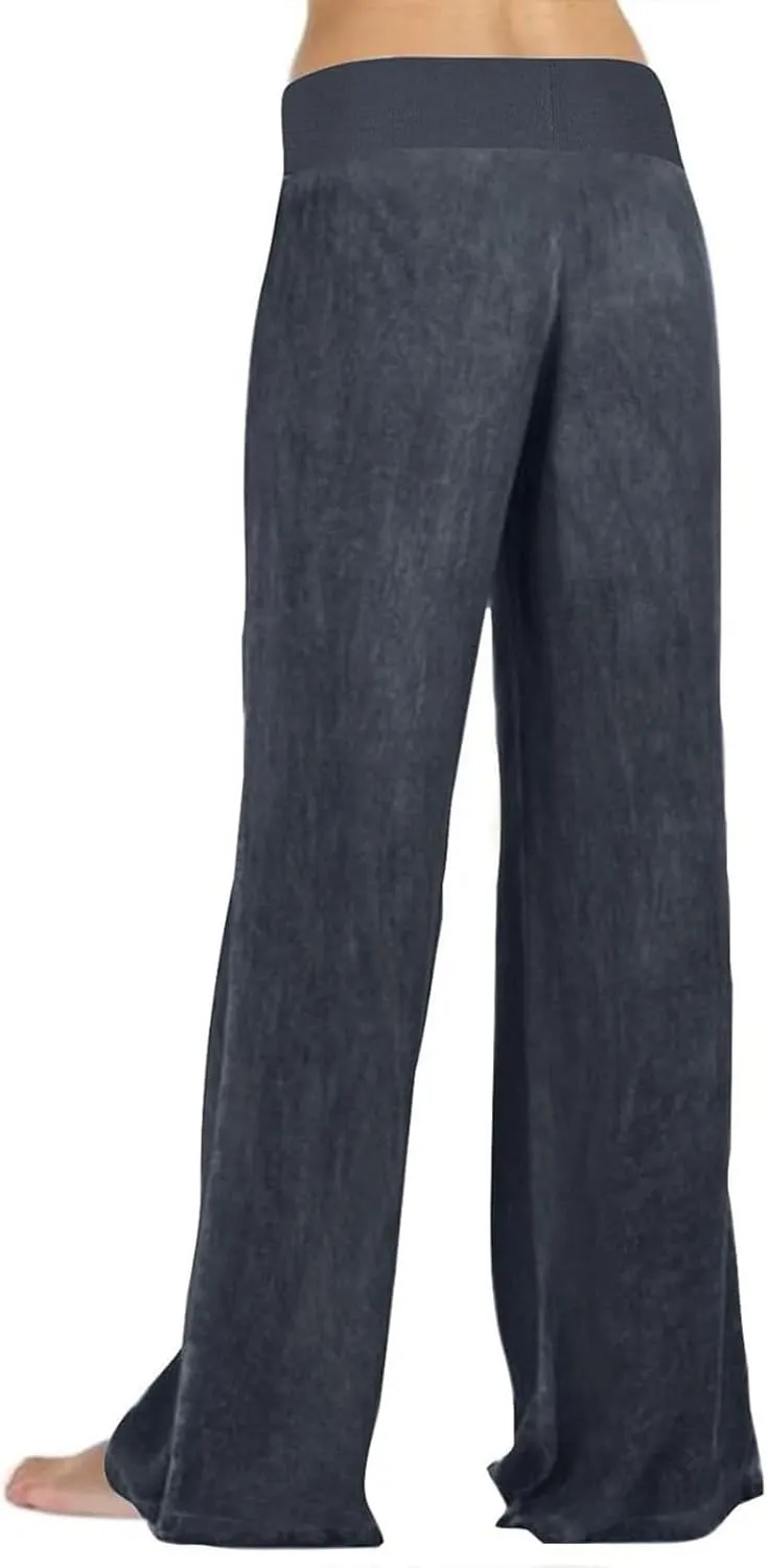 Womens Casual Palazzo Pants Trendy Mid Rise Straight Wide Leg Lightweight Ladies Relaxed Fit Lounge Trousers Vacation
