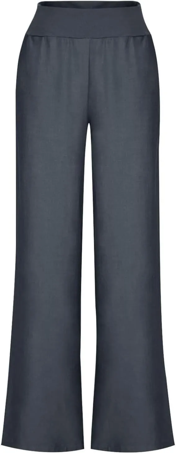Womens Casual Palazzo Pants Trendy Mid Rise Straight Wide Leg Lightweight Ladies Relaxed Fit Lounge Trousers Vacation