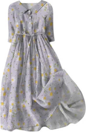 Women's Cotton Linen Casual Dresses 2024 Boho Flowy Dress Flowy Summer Midi Dresses Dressy Ladies Trendy Clothing