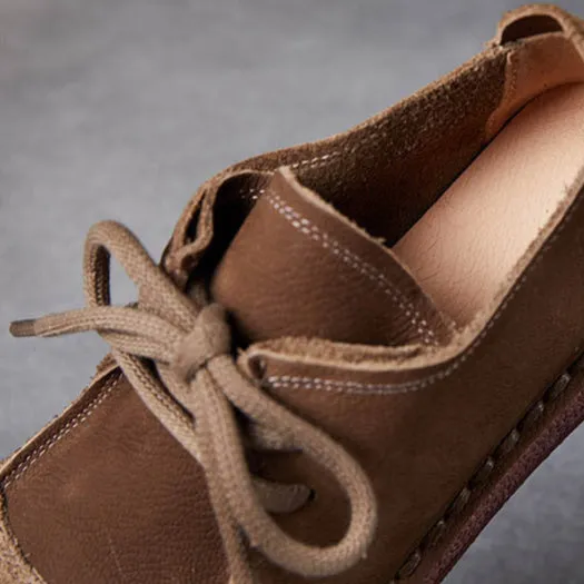 Women's Handcrafted Patchwork Leather Flat Lace-up Casual Comfort Shoes