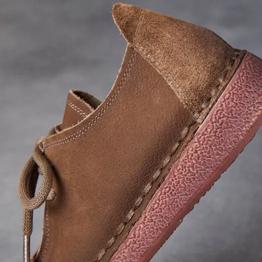 Women's Handcrafted Patchwork Leather Flat Lace-up Casual Comfort Shoes
