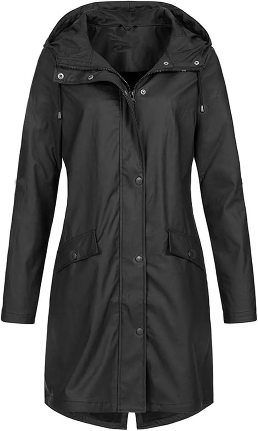 Women's Lightweight Long Coats Waterproof Windproof Breathable Raincoat Jacket with Hood