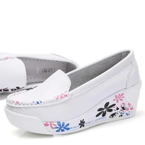 Women's platform wedge slip on nursing loafer shoes floral print casual shoes for mom