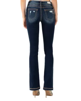Women's Pocket Distressed Mid-Rise Bootcut Jeans