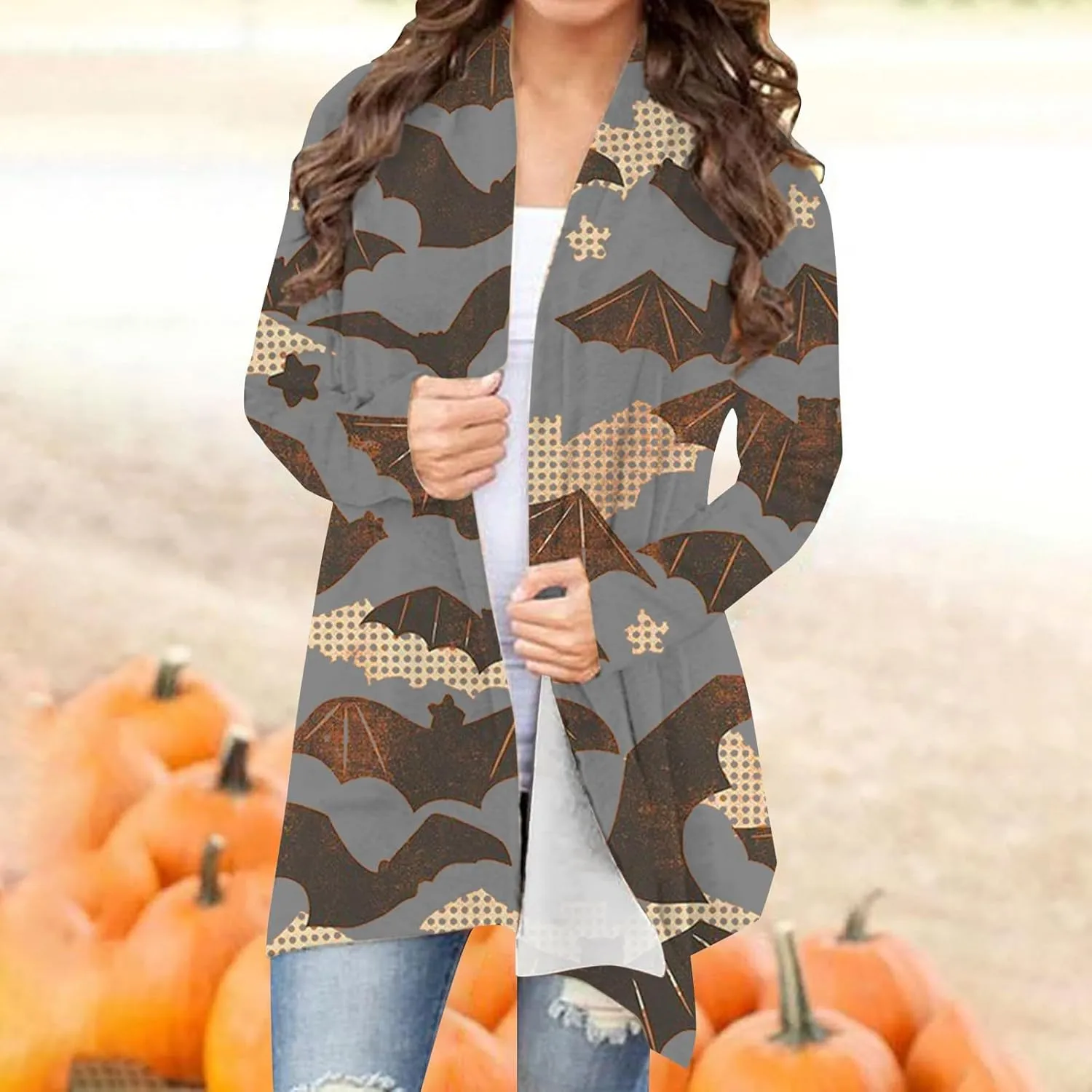 Womens Skull Print Sweater Cardigan Lightweight Soft Knit Cardigan Sweater Chunky Cardigan Batwing Long Sleeve Coat