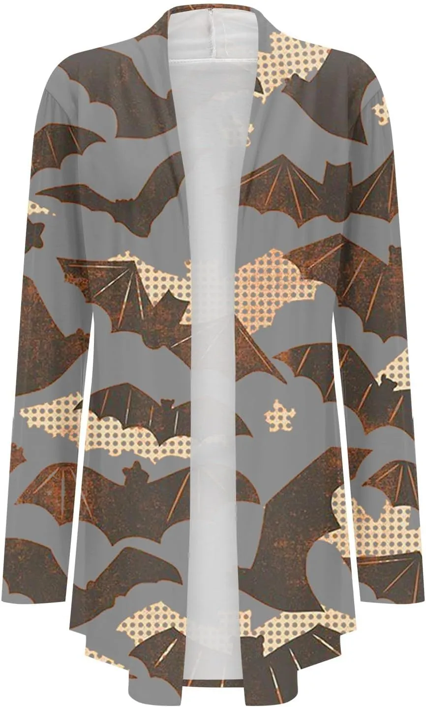 Womens Skull Print Sweater Cardigan Lightweight Soft Knit Cardigan Sweater Chunky Cardigan Batwing Long Sleeve Coat