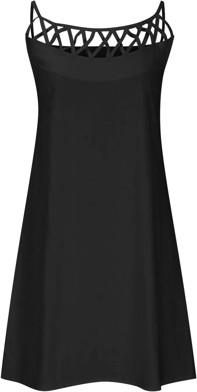 Women's Sleeveless Cut - Out Neckline Mini Dresses 2025 Casual Summer Chic Shift Dress for City Walks, Shopping Dates